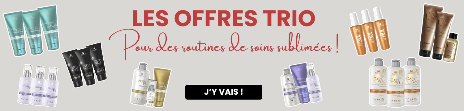 Les Offres Trio : Soins de beauté cheveux et pour le corps vendues par lots de trois. Routines de soins composées de plusieurs produits pour de meilleurs prix.